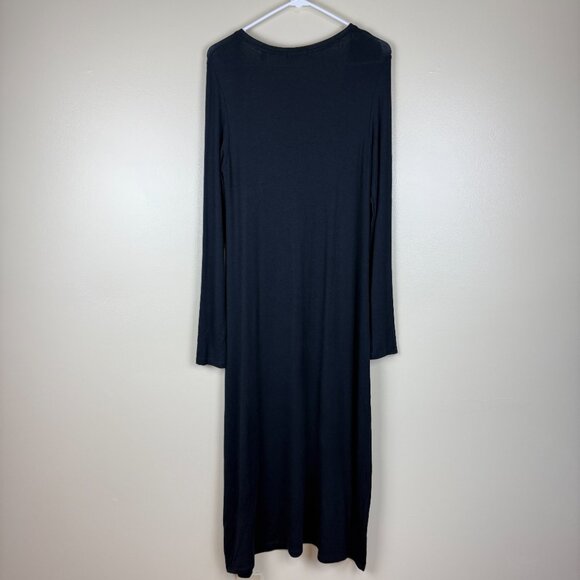 ATM Modal Jersey Knit Super Soft Long-Sleeve Maxi Dress – Black Sz L - Picture 2 of 7
